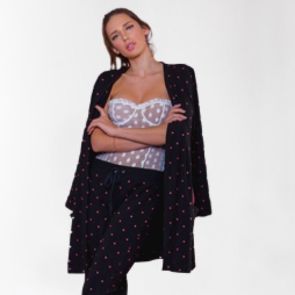 REVOLVE x PLUSH Cozy Heart Soft Fleece-Lined Robe + Scrunchie Set, Black M NWT - Picture 3 of 10